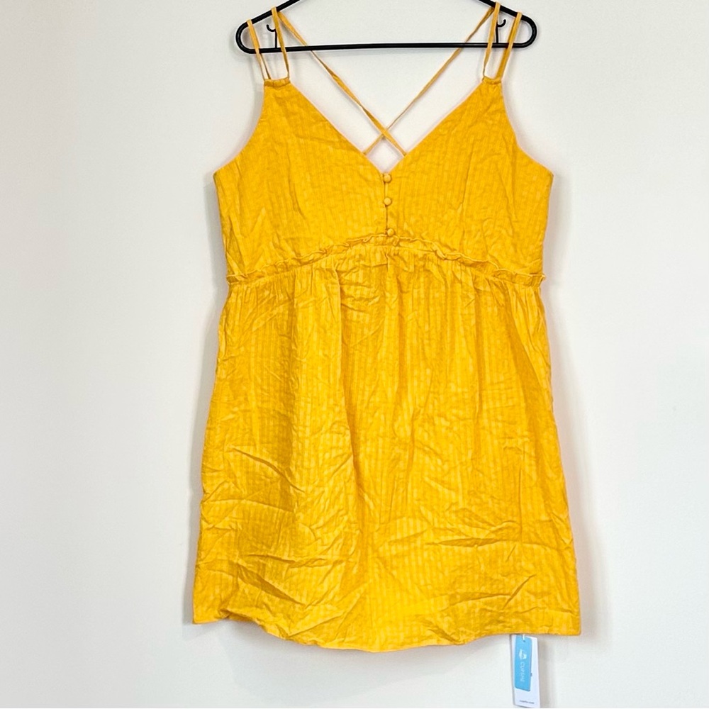 NWT Cupshe Bright Yellow Lace Up Mini Dress - Size: Large - Picture 2 of 8